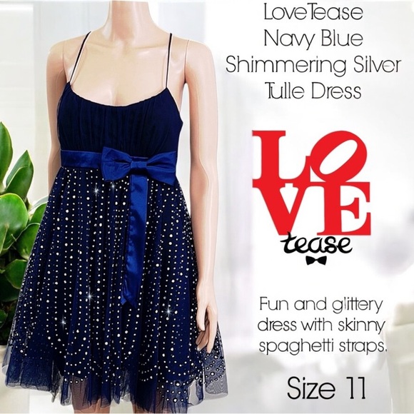 Love Tease Navy Blue Shimmering Silver Tulle Dress - Picture 14 of 14